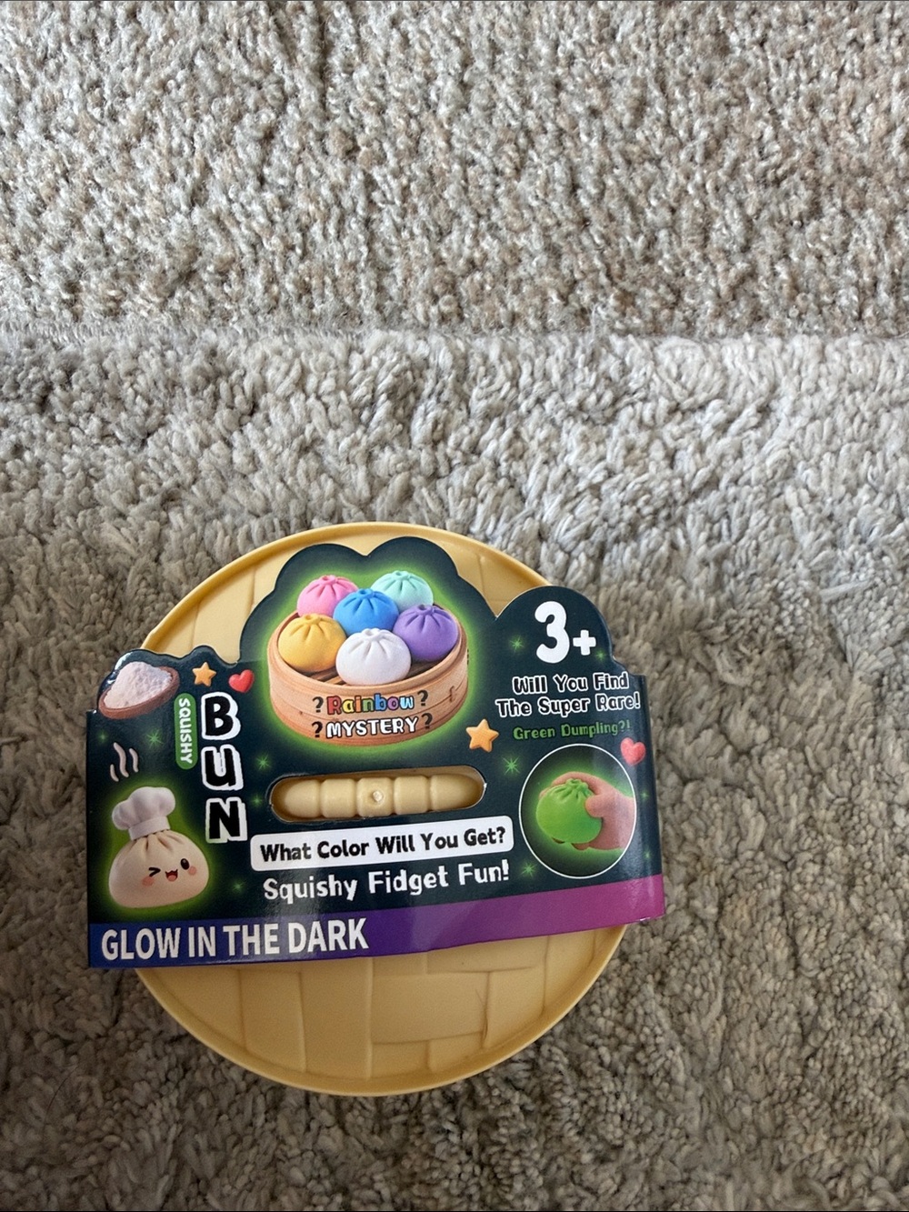 Bun Squishy Fidget Toy - Glow in the Dark (Yellow Case)